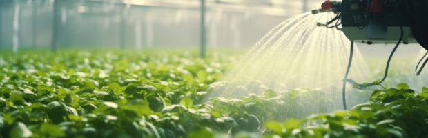 Agricultural robots work automatically watering plants in smart farming